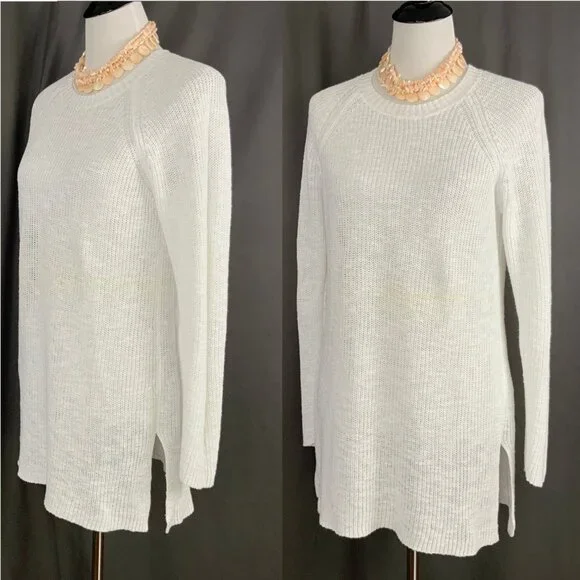 Eileen Fisher White Crew Neck Tunic Sweater Organic Linen Blend Long Sleeve Sz S - Picture 9 of 16